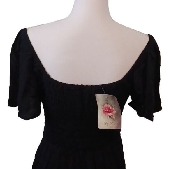 NEW Lily Rose Black Empire Waist Mini Dress, Size M, Flutter Sleeve Skater Dress - Picture 9 of 16